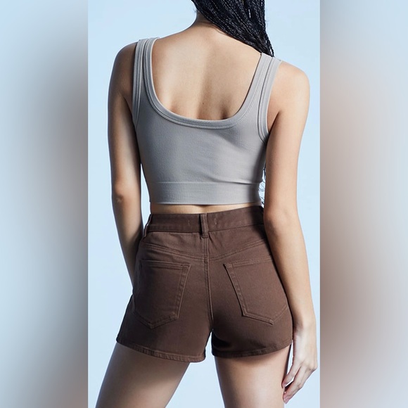 PacSun Brown Stretch High Waisted Denim Shorts - Picture 2 of 4